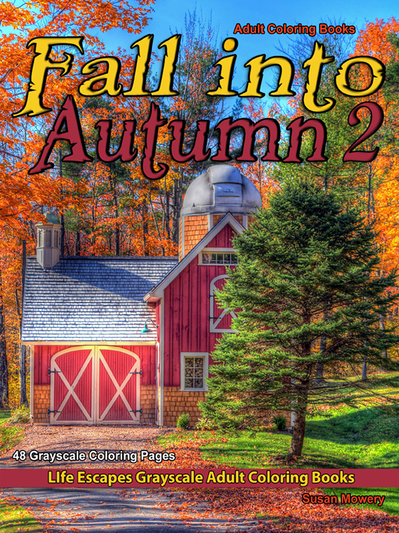 Fall into Autumn 2 grayscale adult coloring book