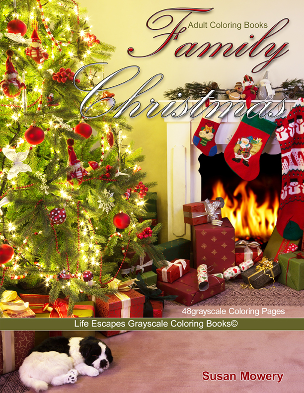 Family Christmas grayscale coloring book