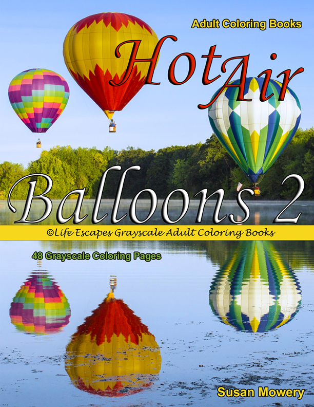 Hot Air Balloons 2 grayscale adult coloring book