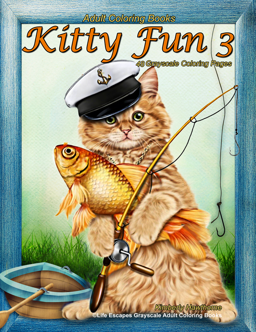 Kitty Fun 3 grayscale adult coloring book