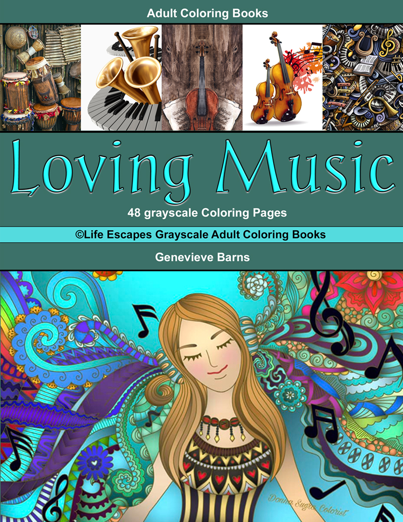 Loving Music Grayscale Adult Coloring Book PDF Life Escapes Grayscale