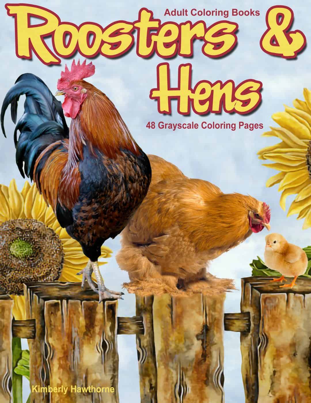 Roosters & Hens Adult Coloring Book | Life Escapes Grayscale Adult