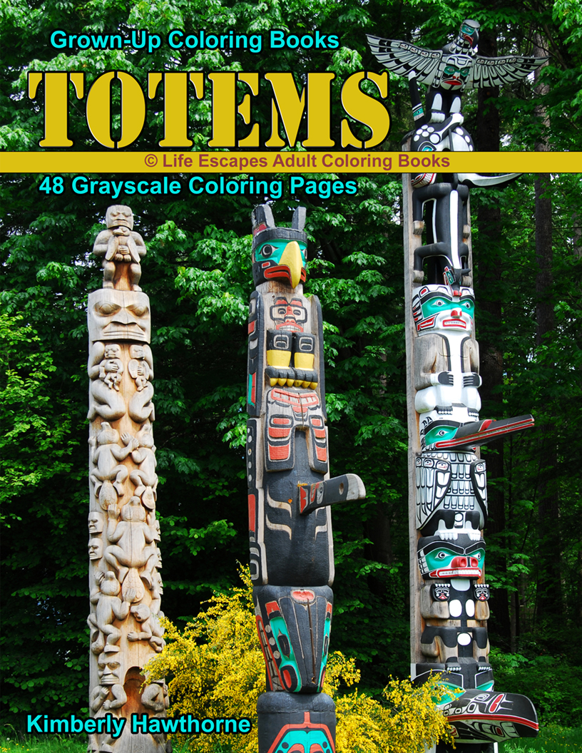Totems grayscale coloring book