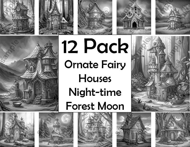 New Coloring Pages | Ornate Fairy Homes | 12 Pack | PDF